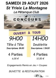 Concours de pétanque ST YRIEIX LA MONTAGNE