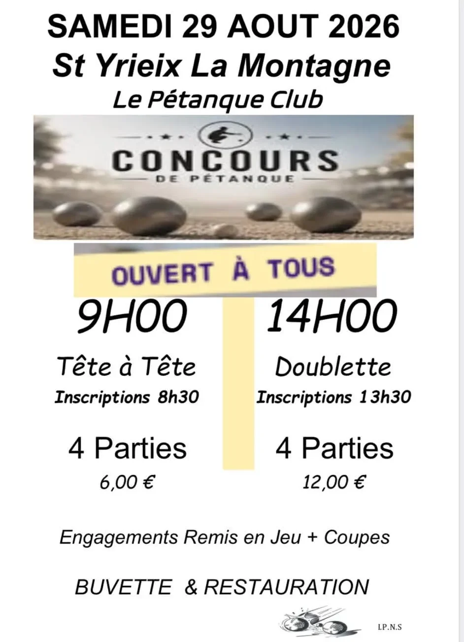 Concours de pétanque ST YRIEIX LA MONTAGNE