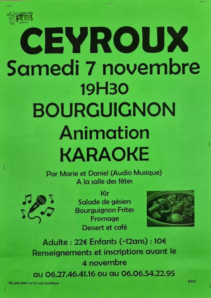 Repas bourguignon & karaoké CEYROUX